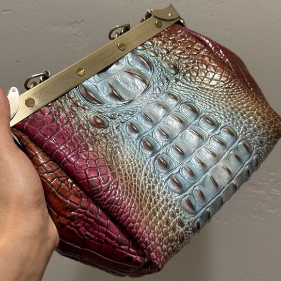 Unique Croc-embossed Cowhide Handmade Double Sides Push Lock Handbag & 2 Straps - Picture 12 of 16
